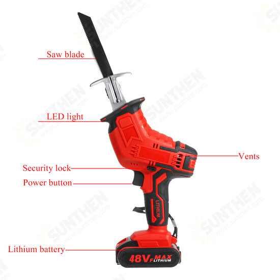 21V Cordless Reciprocating Saw Electric Saw W/ 4 Saw Blades Metal Cutting Woodworking W/ 1/2 Lithium Battery