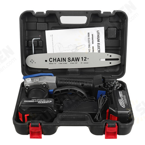 288VF 12inch Cordless Electric Chain Saw One-Hand Saw Woodworking Tool W/ 1/2pcs Battery