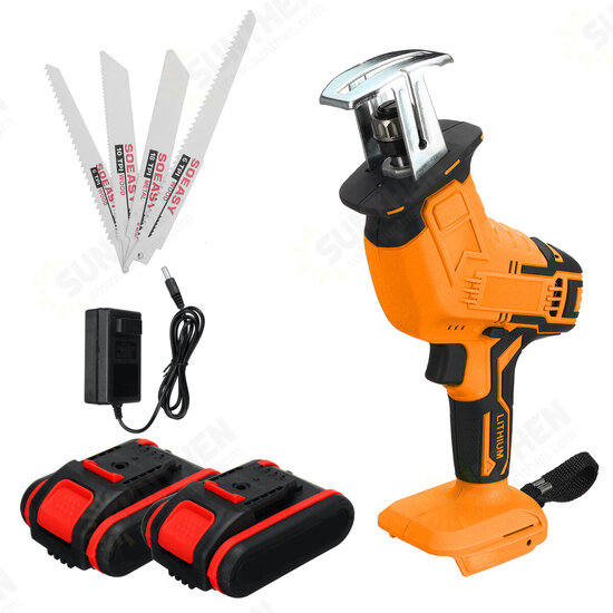 398VF Reciprocating Saw Variable Speed Cordless Electric Saw w/ 2 Batteries & 4 Blades Wood Metal Plastic Sawing Cutting Tool