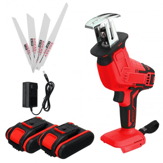 398VF Reciprocating Saw Variable Speed Cordless Electric Saw w/ 2 Batteries & 4 Blades Wood Metal Plastic Sawing Cutting Tool
