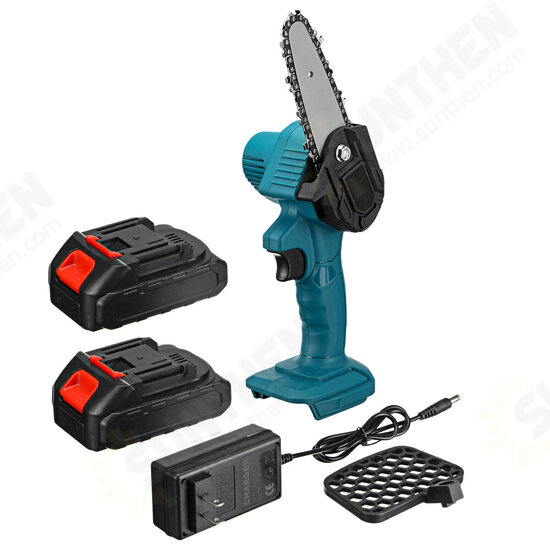 550W 21V 4inch Mini Cordless One-Hand Electric Chain Saw Woodworking Wood Cutter W/ 2pcs Battery