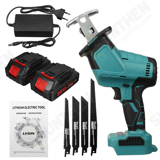 88VF 15mm 3000rpm Portable Electric Cordless Reciprocating Saw Pruning Chain Rechargeable Woodworking Power Tools Wood Cutter W/1/2 Battery EU Plug