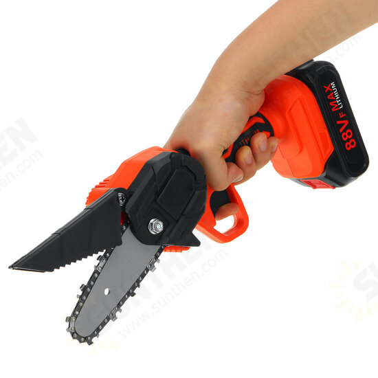 88VF 4Inch /6Inch Cordless Electric Chain Saw One-Hand Mini Saw Wood Cutter Woodworking Tool W/ 1/2 Battery Led Working Light