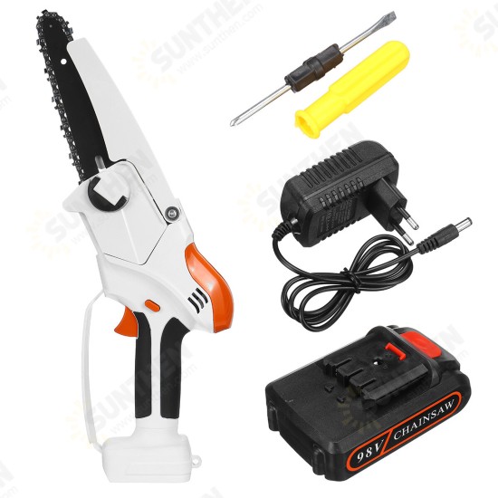 98VF 6Inch Cordless Electric Chain Saw Rechargeable Wood Cutter Woodworking Tool W/ None or1or2 Battery