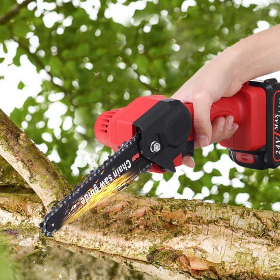 24V 6 Inch Cordless Electric Chain Saw Wood Cutter 550W One-Hand Saws Woodworking Machine W/ 1pc Battery