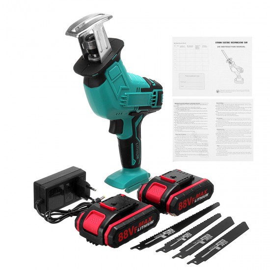 Rechargeable Cordless Reciprocating Saw Handheld Woodorking Wood Cutter W/ None/1/2 Battery & 4PCS Saw Blades Electric Saw Kit Fit Battery