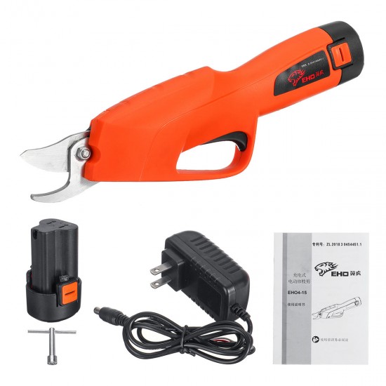 12V Cordless Rechargeable Power Pruner Tree Trimmers Secateurs Cutting Scissors Electric Pruning Branches Scissors 2 Lithoum Batteries