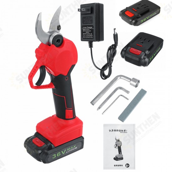 36V Cordless Electric Pruning Shears Tree Branches Cutter+2 Rechargeable Battery