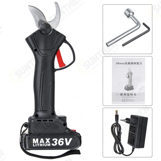 36V Cordless Rechargeable Electric Pruning Shears Secateur Low Noise Branch Cutter Scissor Trimmer With 1 Battery 1 Charger