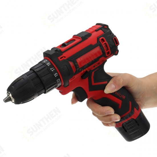 12V 300W 2 Speed Cordless Drill Driver 25+1 Torque 1350 RPM 10mm Electric Screwdriver W/ 1/2 Battery