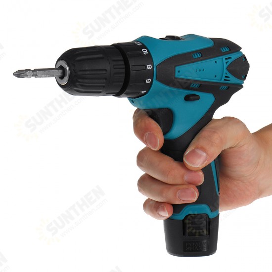 12V Cordless Electric Drill Screwdriver 2 Speeds Impact Drill Driver Set W/ 1/2 Battery & Plastic Box