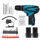 12V Cordless Electric Drill Screwdriver 2 Speeds Impact Drill Driver Set W/ 1/2 Battery & Plastic Box