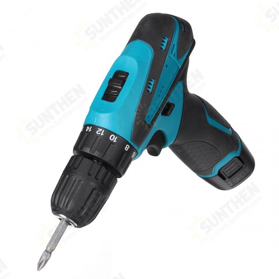 12V Cordless Electric Drill Screwdriver 2 Speeds Impact Drill Driver Set W/ 1/2 Battery & Plastic Box