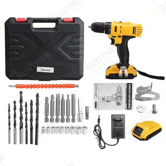 21V 520N.m Electric Drill Cordless Rechargeable Screwdriver Hammer Drill Set w/ Battery