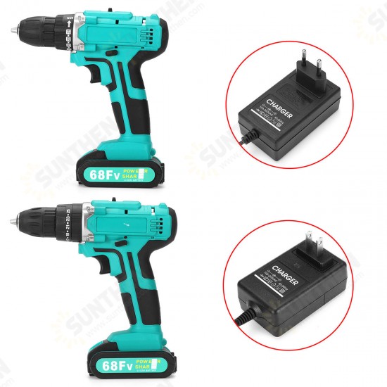 68FV Household Lithium Electric Screwdriver 2 Speed Impact Power Drills Rechargeable Drill Driver W/ 1 Li-ion Batteries