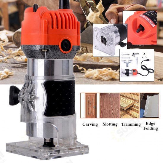 110V 750W 1/4 Inch Corded Electric Hand Trimmer Wood Laminator Router Joiners Tools