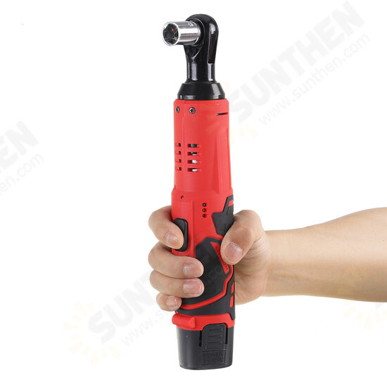 18V 45NM Cordless Eletctric Ratchet Wrench 3/8 Inch Li-ion Battery Powered Right Angle Wrench With 2Pcs Sockets 2 Batteries With LED Light