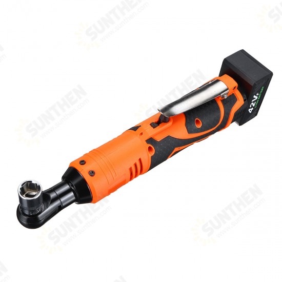 42V 90Nm LED Cordless Electric Ratchet Wrench 3/8 Inch Chuck Right Angle Wrench W/ 2Pcs Battery Kit