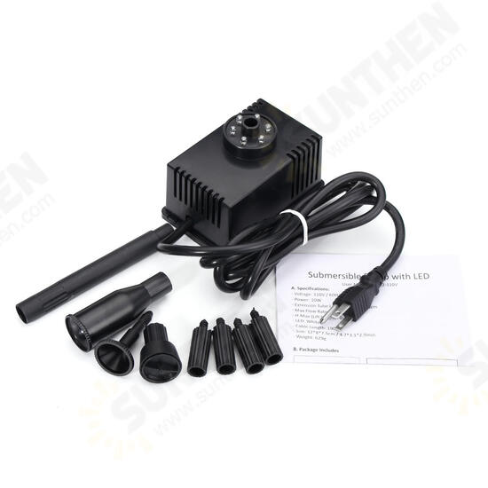 10W 600L/H Waterproof Aquarium Water Pump Mini Fish Pond LED Submersible Pump