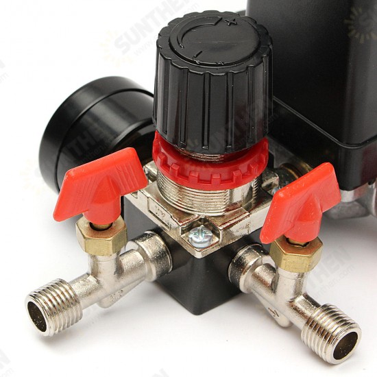 125PSI Air Compressor Pressure Valve Switch Control Manifold Regulator Gauges