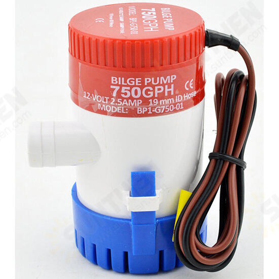 12V 750GPH Bilge Pump Marine Boat Submersible Nonautomatic Water Pump Marine Fishing Boat