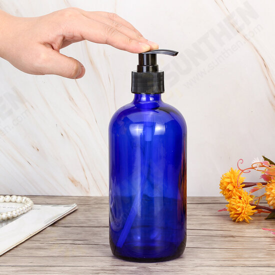 250ml/500ml Blue Glass Bottle With Pump Cap Water Sprayer Essential Oil Bottle