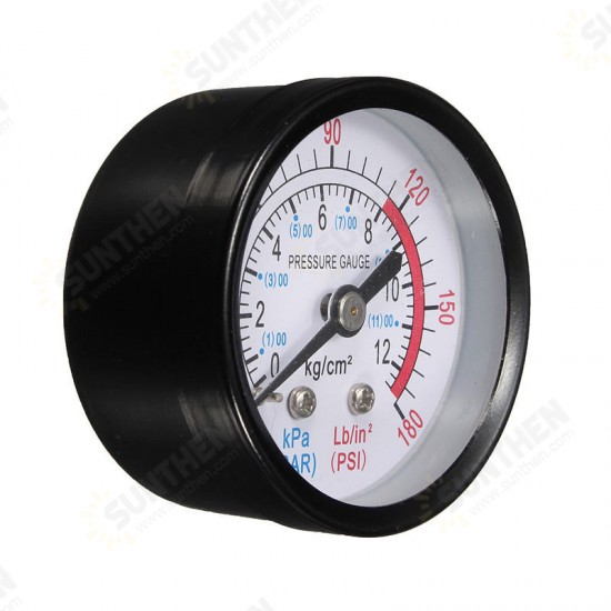 Bar Air Pressure Gauge 13mm 1/4 BSP Thread 0-180 PSI 0-12 Manometer Double Scale For Air Compressor