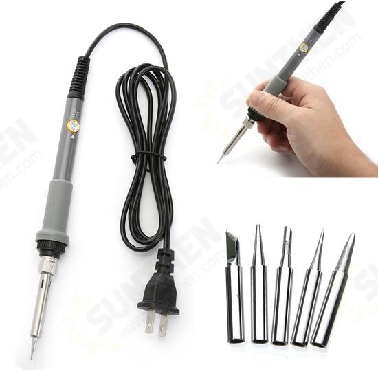 110V Adjustable Electric Temperature Welding Solder Iron Tool Solder with 5Pcs Tips