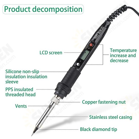 14PCS Soldering Iron Kit 60W Adjustable Temperature Welding 5pcs Desoldering Wick Solder Wire Anti-static Tweezers Iron Stand Cleaning Sponge Tool Box