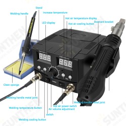 2 in 1 800W LED Digital Soldering Station Hot Air Heater Rework Station Electric Soldering Iron for Phone PCB IC SMD BGA Welding 2 in 1 800W LED Digital Soldering Station Hot Air Heater Rework Station Electric Soldering Iron for Phone PCB IC SMD BGA Welding