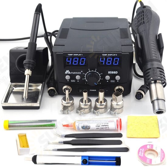 2 in 1 800W LED Digital Soldering Station Hot Air Heater Rework Station Electric Soldering Iron for Phone PCB IC SMD BGA Welding