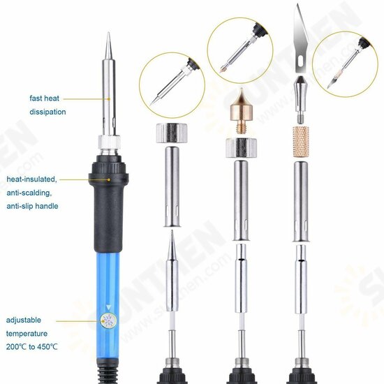 220V 60W Wood Burning Pen & 34 Assorted Tips Set Soldering Iron Tips Set Tool Adjustable Temperature