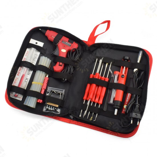 220V/110V 60W DIY Adjustable Temperature Electric Solder Iron Welding Kit Screwdriver Glue Guns Repair Carving Rework Station Accessories with Kit Bag