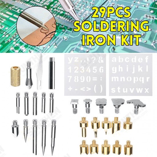29Pcs Soldering Iron Kit With Conversion Head & Stencil Copper Steel 29Pcs Soldering Iron Kit With Conversion Head & Stencil Copper Steel