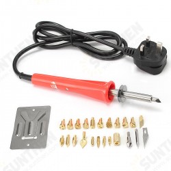 30W 220V/240V Wood Burning Iron Pen Set Kit Tips Pyrography Leather Crafts