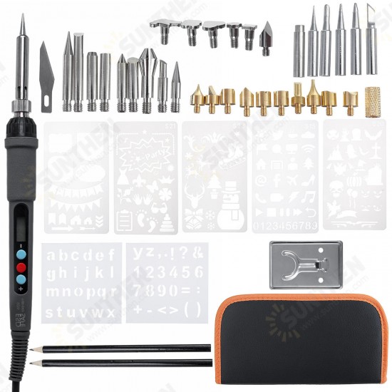 42Pcs 60W Wood Burning Pen Tool Soldering Stencil Iron Craft LCD Pyrography Soldering Tools Kit