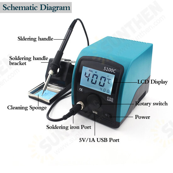 5100C 75W LCD Smart Lead-free Soldering Station Constant Temperature Digital Welding Soldering Iron With USB interface