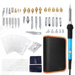 60PCS 60W 110V Wood Burning Pen Set Tips Stencil Solder Iron Tool Pyrography Crafts Kit