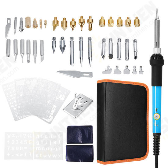 60PCS 60W 110V Wood Burning Pen Set Tips Stencil Solder Iron Tool Pyrography Crafts Kit