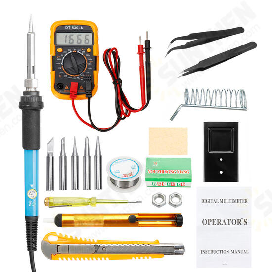 60W Electric Solder Iron Kit Wood Burning Pen 9V Multimeter LCD Welding Tools US Plug