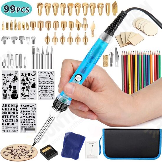 DIY 99Pcs Wood Burning Kit Engraving Tool with Switch Thermostat Soldering Iron Pen Kit