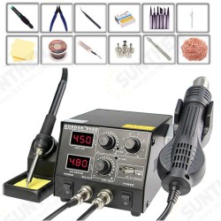 868D Intelligent 3 in 1 Anti-static Hot Air Dual Digital Soldering Station USB Charging Mobile Phone