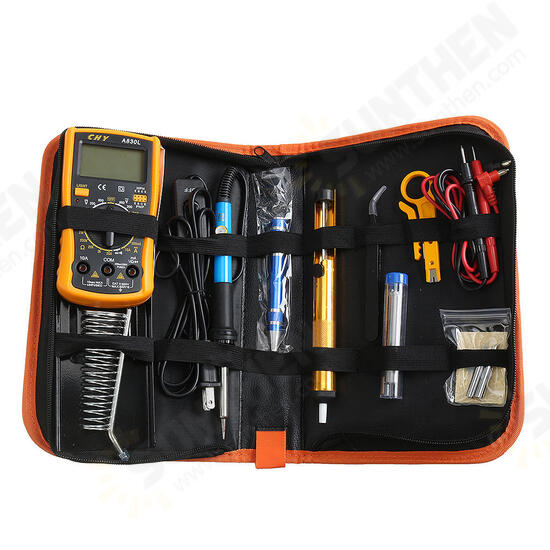 220V 60W Temperature Electric Solder Iron Multimeter Tools Kit with 8 in1 Screwderiver Wire Cutter Desoldeirng Pump