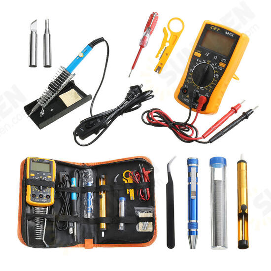 220V 60W Temperature Electric Solder Iron Multimeter Tools Kit with 8 in1 Screwderiver Wire Cutter Desoldeirng Pump