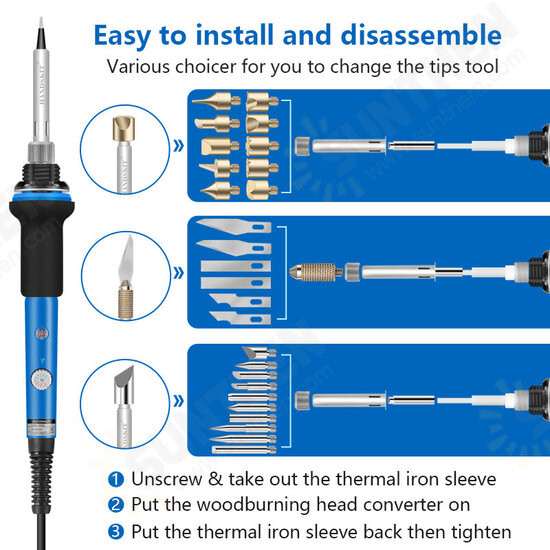 60W 110V 220V Adjustable Temperature Soldering Iron Wood Burning Kit Carving Pyrography Pen Kit Wood Burning Set