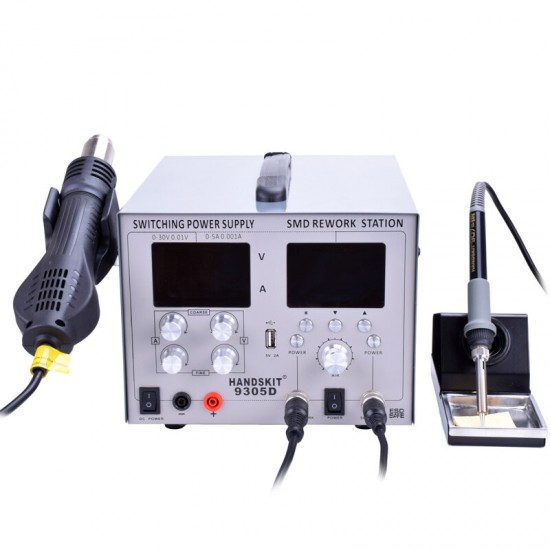 9305D 4 in 1 Hot Air Rework Station + Soldering Iron Station + 30V 5A DC Power Supply