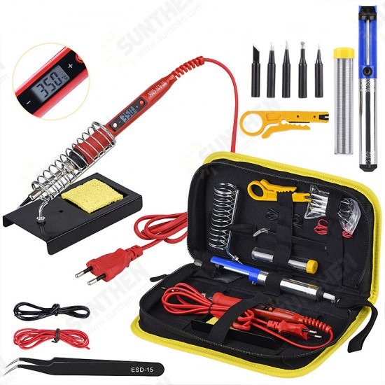 JCD 908S 80W Soldering Iron Kit Adjustable Temperature LCD Solder Welding Tools Ceramic Heater Soldering Tips Desoldering Pump 220V/110V