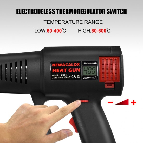 1500W Electric Hot Air Heater Thermoregulator LCD Display Heater Plastic Torch Power Tool with 4Pcs Nozzles EU/US Plug