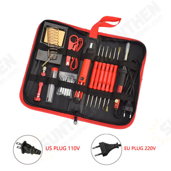 26Pcs 60W Multifunctional Electric Solder Iron Kit Screwdriver Desoldering Pump Tip Wire Pliers + Tool Bag EU Plug/US Plug