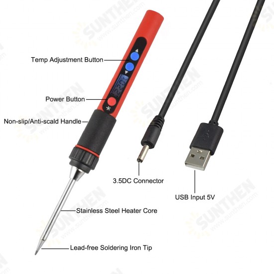 PX-988USB DC5V 10W Soldering Iron Stainless Steel Welding Tips I/K/BCS/2C/2.4D Soldering Iron Tip